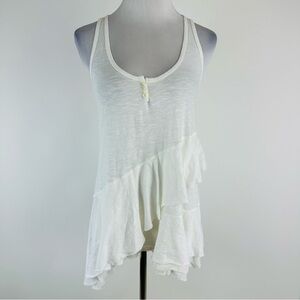 Anthropologie Left of Center White Ruffle Assymetric Hem Tank Top Size Small
